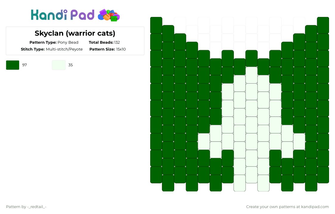 Skyclan (warrior cats) - Pony Bead Pattern by -_redtail_- on Kandi Pad - green,white,warriors,warrior cats,charm,skyclan,sky,tree,book,cat