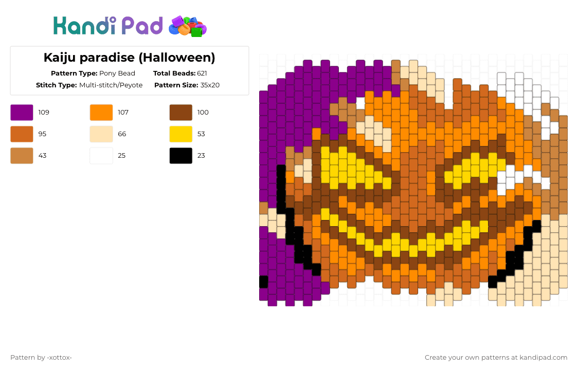 Kaiju paradise (Halloween) - Pony Bead Pattern by -_redtail_- on Kandi Pad - 