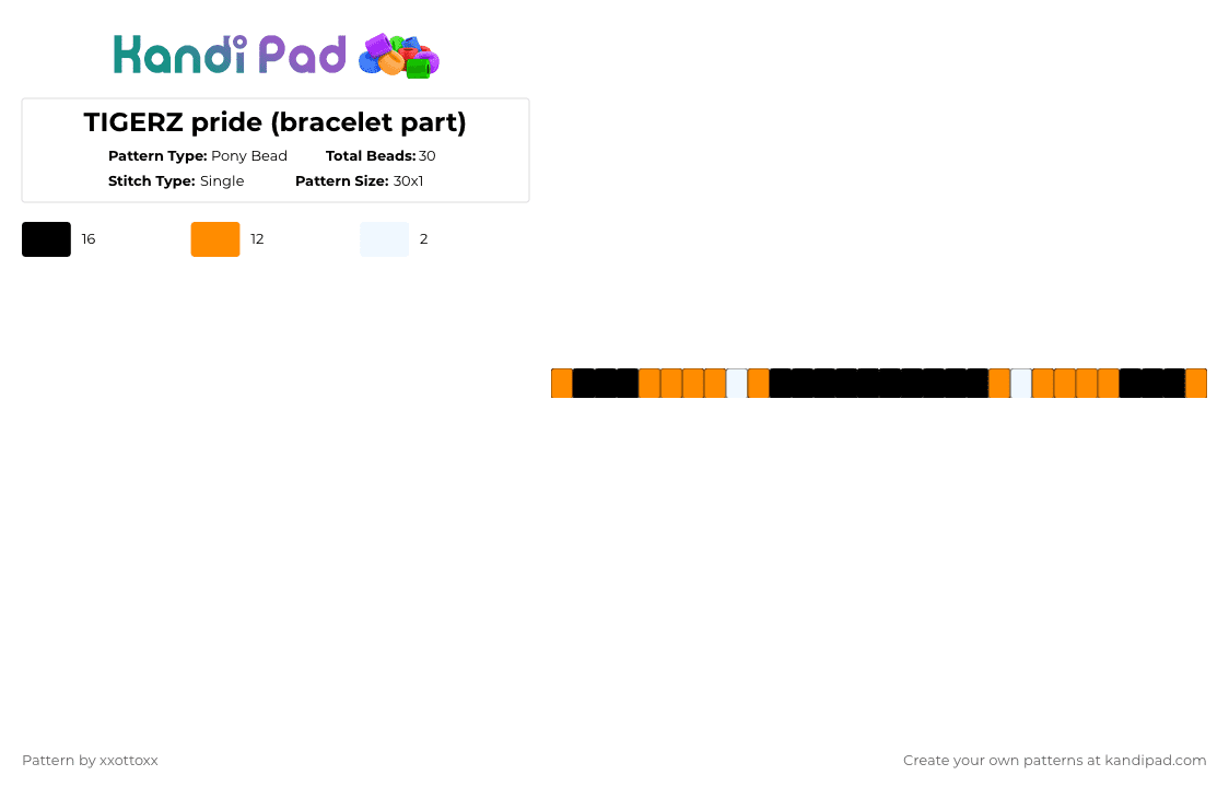 TIGERZ pride (bracelet part) - Pony Bead Pattern by -_redtail_- on Kandi Pad - orange