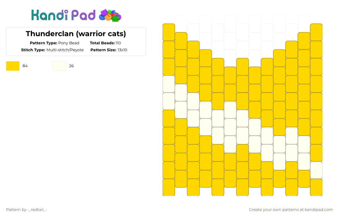 Thunderclan (warrior cats) - Pony Bead Pattern by -_redtail_- on Kandi Pad - yellow,warrior cats,clan,cat,charm,thunderclan,thunder