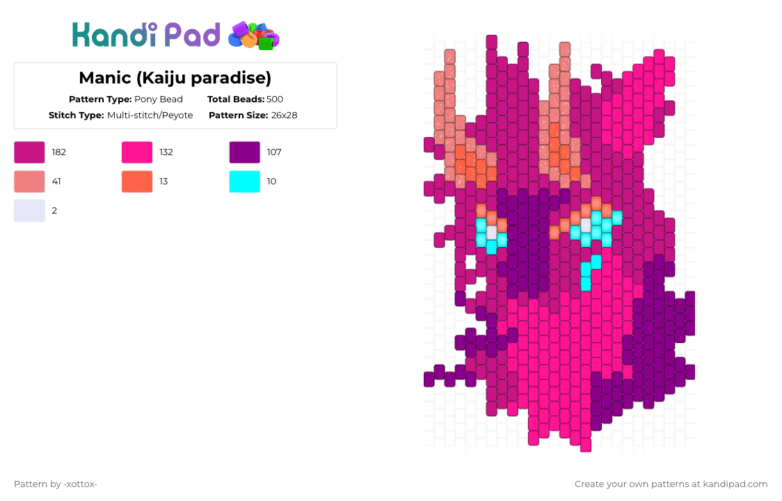 Manic (Kaiju paradise) - Pony Bead Pattern by -_redtail_- on Kandi Pad - 