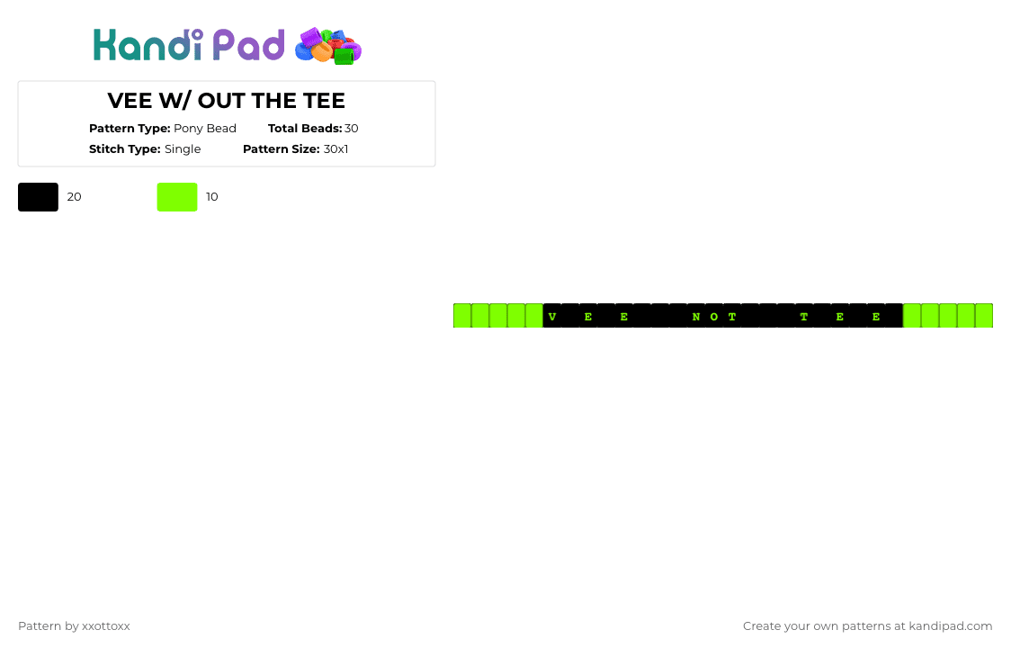 VEE W/ OUT THE TEE - Pony Bead Pattern by -_redtail_- on Kandi Pad - green,black