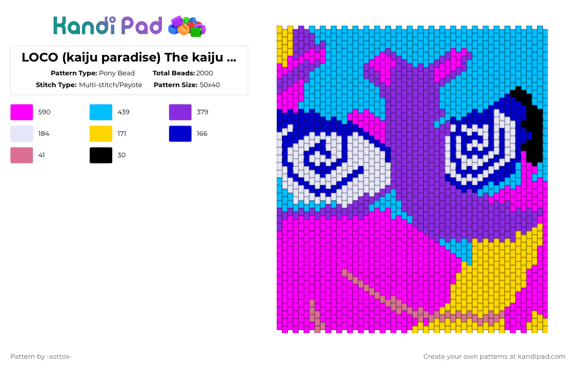 LOCO (kaiju paradise) The kaiju yatta - Pony Bead Pattern by -_redtail_- on Kandi Pad - purple,light blue,pink,kaiju paradise,furry,piata,oc,video game,video game character,character,game