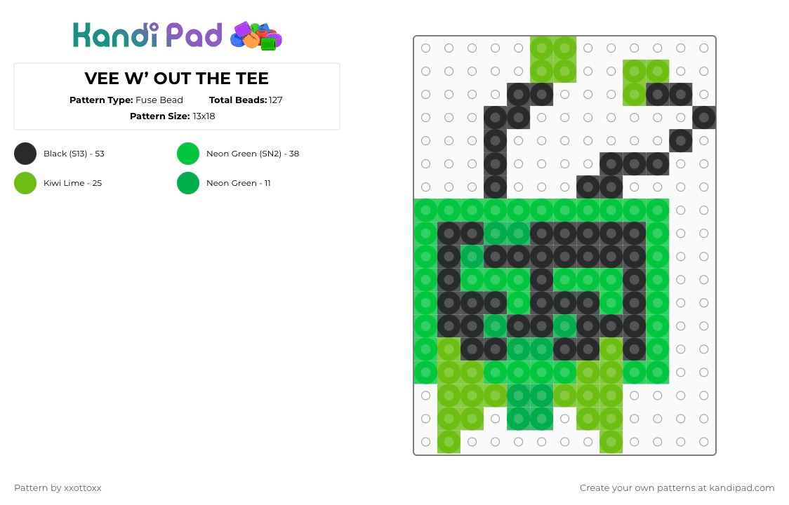 VEE W’ OUT THE TEE - Fuse Bead Pattern by -_redtail_- on Kandi Pad - green,black