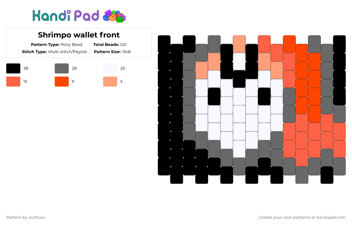 Shrimpo wallet front - Pony Bead Pattern by -_redtail_- on Kandi Pad - gray,red
