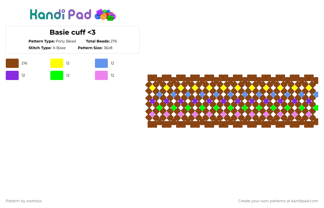 Basie cuff - Pony Bead Pattern by -_redtail_- on Kandi Pad - red