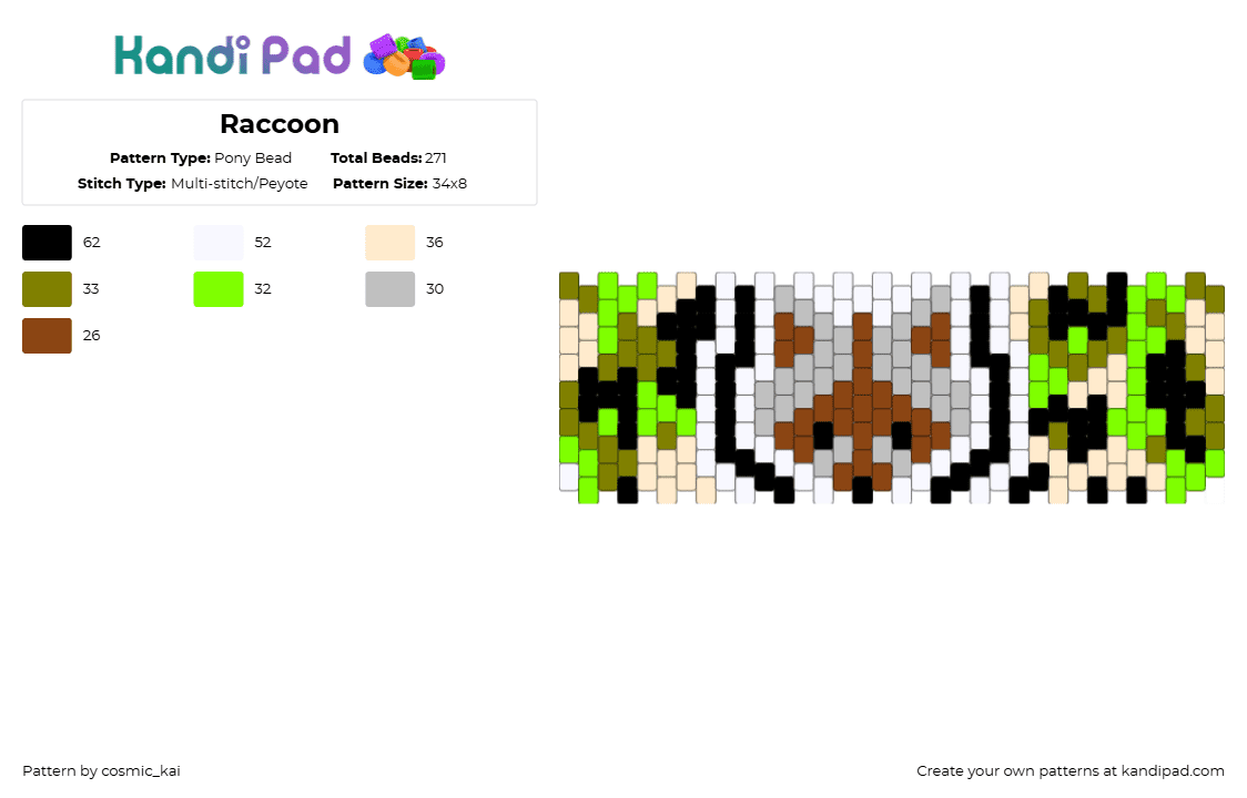 Raccoon - Pony Bead Pattern by cosmic_kai on Kandi Pad - beige