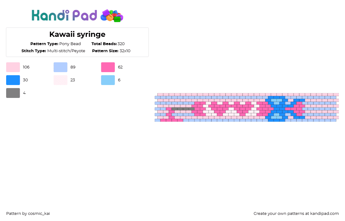 Kawaii syringe - Pony Bead Pattern by cosmic_kai on Kandi Pad - pink,light blue