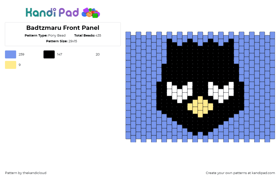 Badtzmaru Front Panel - Pony Bead Pattern by thekandicloud on Kandi Pad - badtz maru,sanrio,bag,panel,character,striking,black,blue