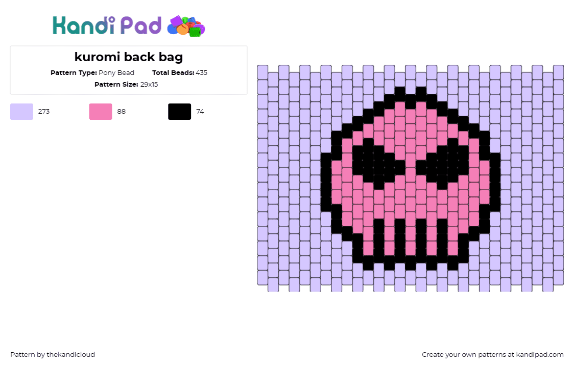 kuromi back bag - Pony Bead Pattern by thekandicloud on Kandi Pad - kuromi,skull,sanrio,bag,panel,purple,pink