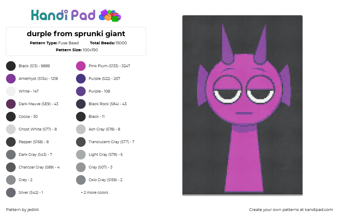 durple from sprunki giant - Fuse Bead Pattern by jediiiii on Kandi Pad - 