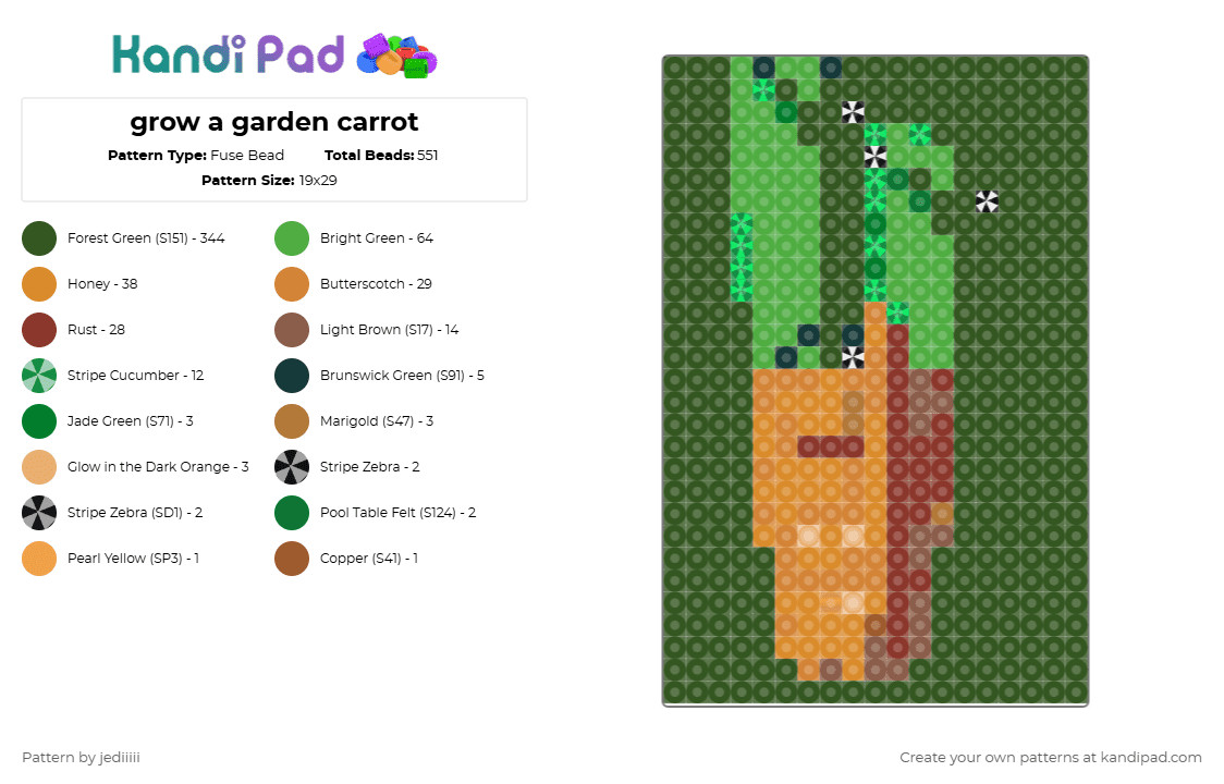 grow a garden carrot - Fuse Bead Pattern by jediiiii on Kandi Pad - grow a garden,carrot,stuff