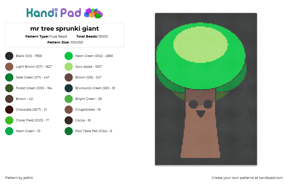 mr tree sprunki giant - Fuse Bead Pattern by jediiiii on Kandi Pad - red,pink,beige,orange,mr,tree,sprunki,game