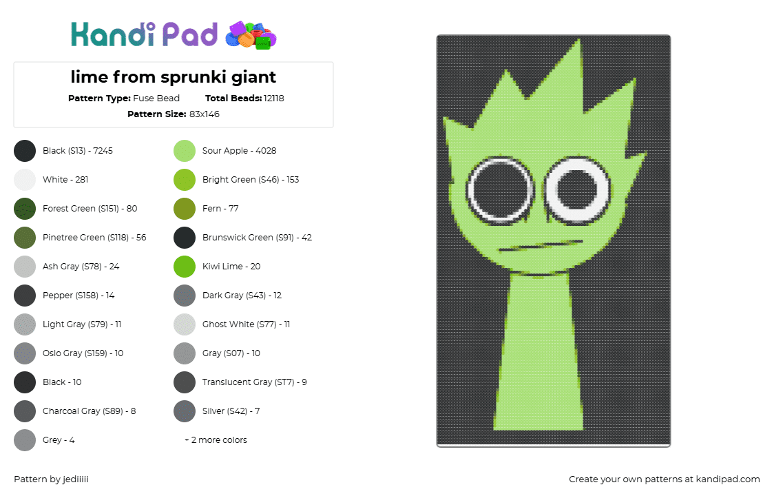 lime from sprunki giant - Fuse Bead Pattern by jediiiii on Kandi Pad - black,green,lime,sprunki,game