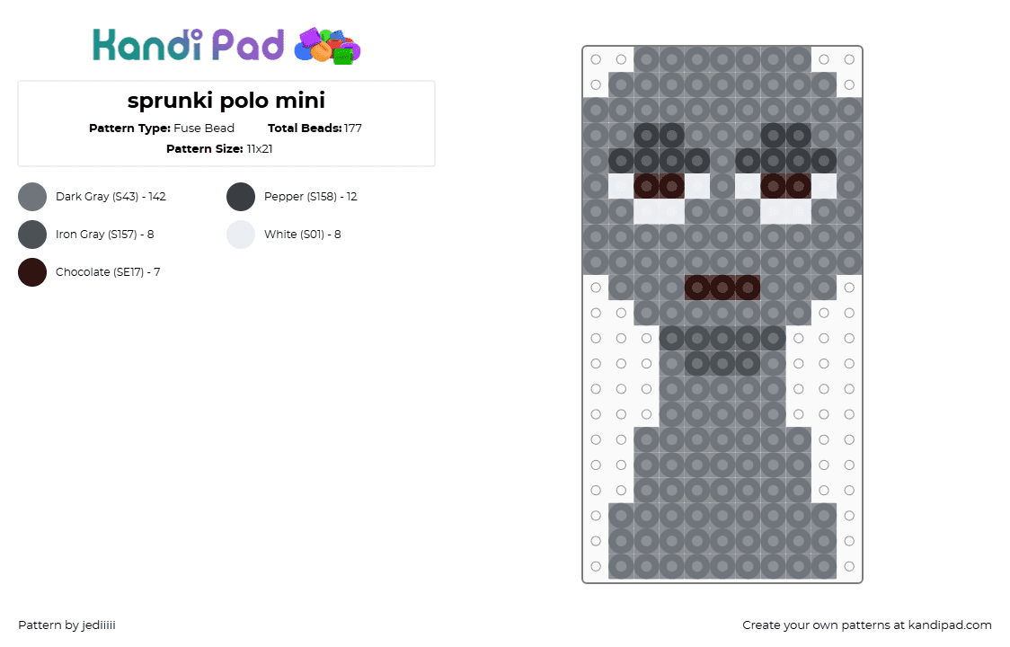 sprunki polo mini - Fuse Bead Pattern by jediiiii on Kandi Pad - gray,polo,sprunki,game,backgroud