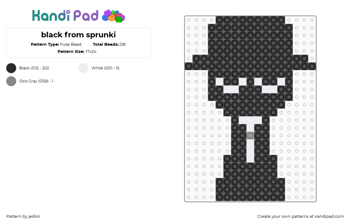 black from sprunki - Fuse Bead Pattern by jediiiii on Kandi Pad - black,white