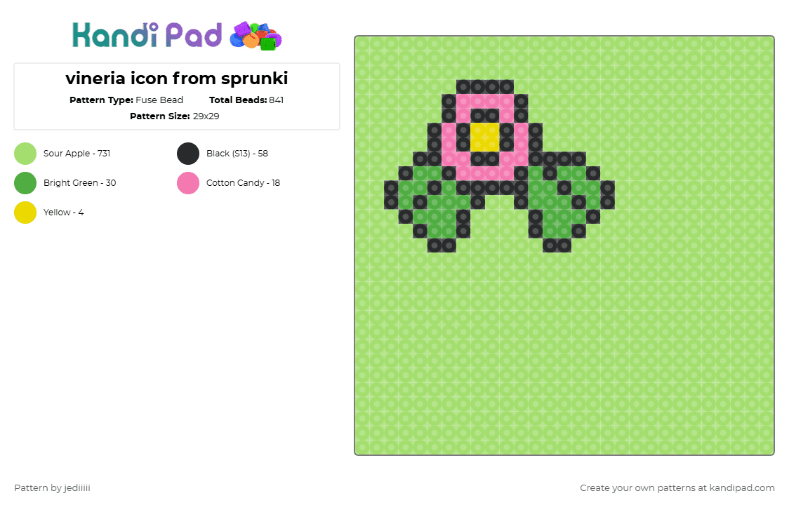 vineria icon from sprunki - Fuse Bead Pattern by jediiiii on Kandi Pad - green,vineria,game,sprunki,icon,yellow,pink