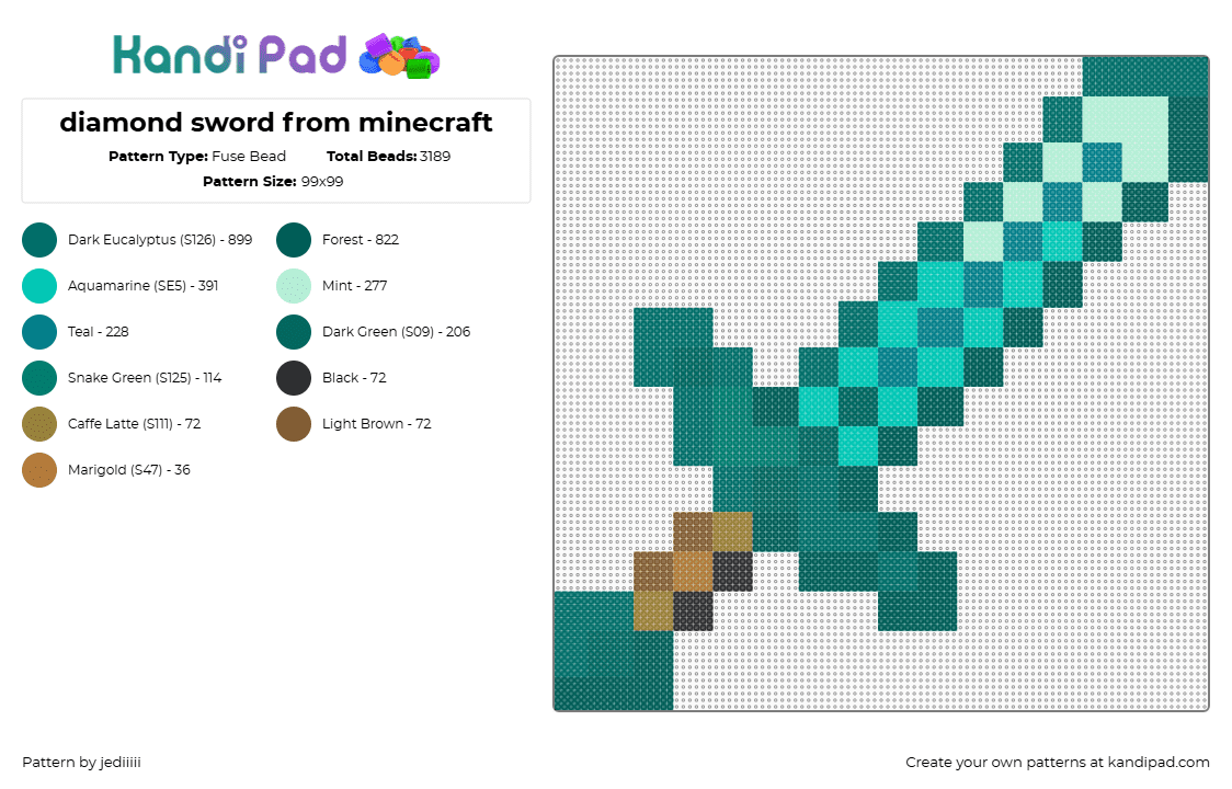 diamond sword from minecraft - Fuse Bead Pattern by jediiiii on Kandi Pad - teal,gray,diamond,minecraft,game,blue