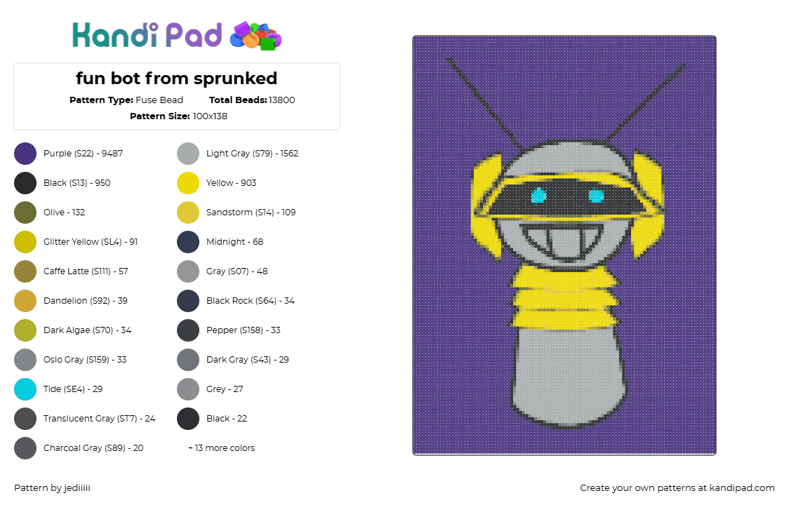 Fun bot from sprunked Fuse Bead Pattern - Kandi Pad | Kandi Patterns ...