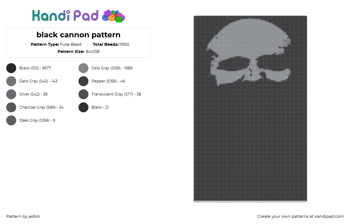 black cannon pattern - Fuse Bead Pattern by jediiiii on Kandi Pad - black,super evil,sprunki,horror
