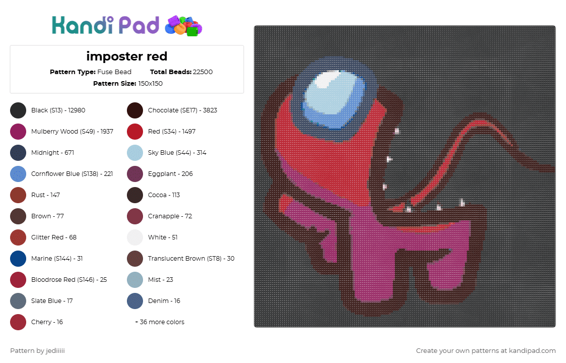 Impostor Pattern Imposter red Fuse Bead Pattern - Kandi Pad | Kandi Patterns, Fuse Bead ...