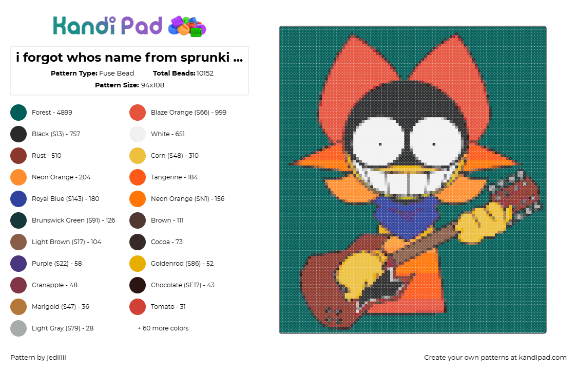 i forgot whos name from sprunki pyramixed - Fuse Bead Pattern by jediiiii on Kandi Pad - gray,red,orange,someone,sprunki,pyramixed