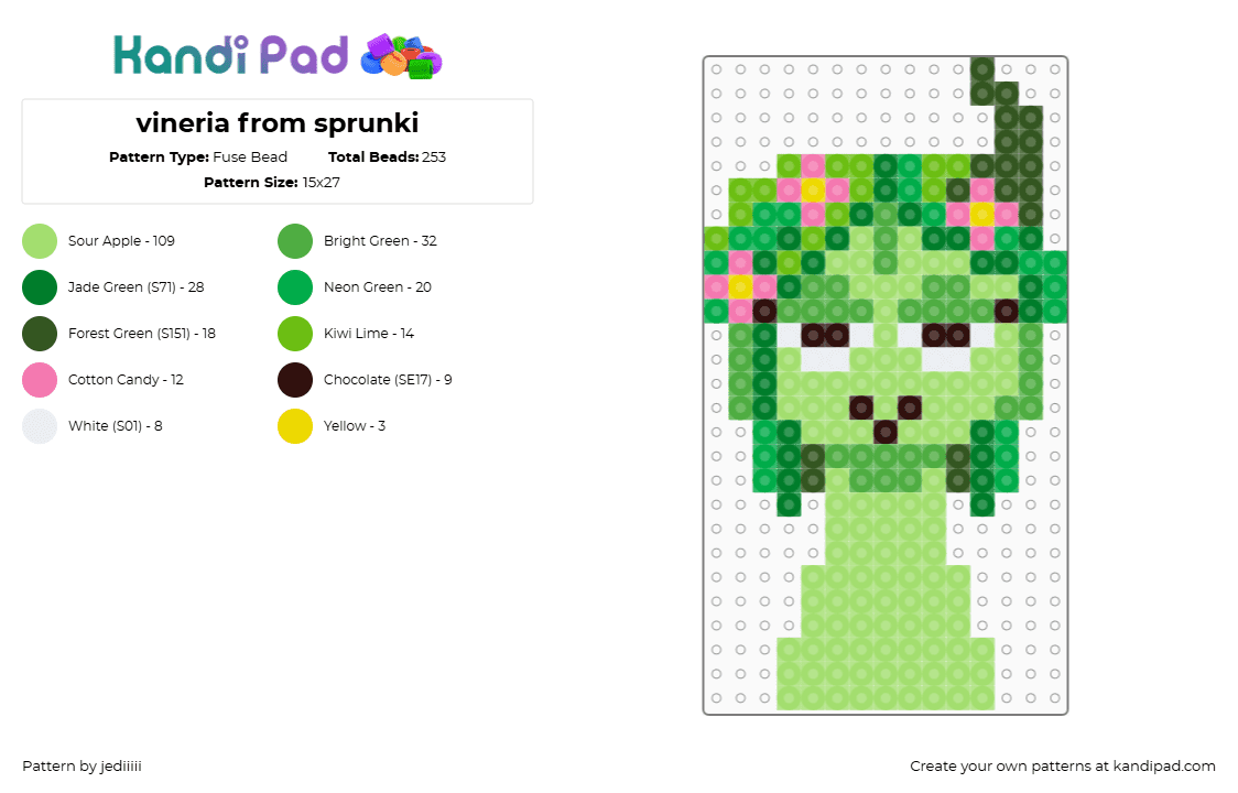 vineria from sprunki - Fuse Bead Pattern by jediiiii on Kandi Pad - green