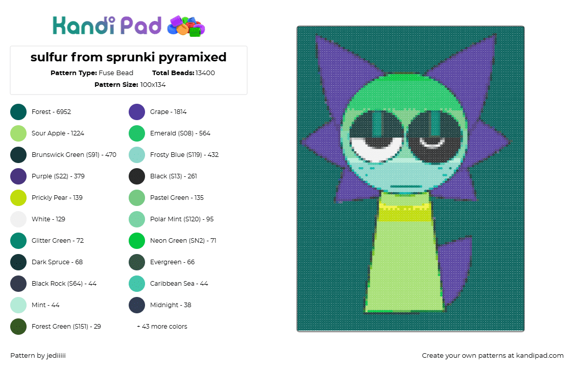sulfur from sprunki pyramixed - Fuse Bead Pattern by jediiiii on Kandi Pad - gray,purple,green,sprunki,cat,pyramixed,game