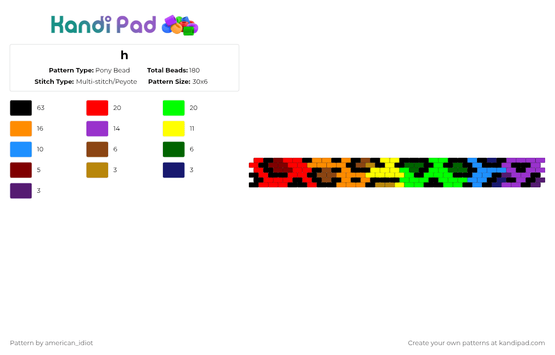 h - Pony Bead Pattern by american_idiot on Kandi Pad - red,orange,green,purple