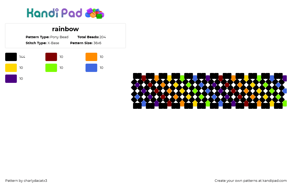 rainbow - Pony Bead Pattern by charlydacatx3 on Kandi Pad - black,orange,green,purple,colorful