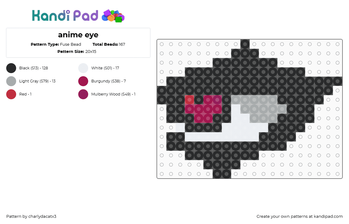anime eye - Fuse Bead Pattern by charlydacatx3 on Kandi Pad - black,gray,pink,anime,emo,eye
