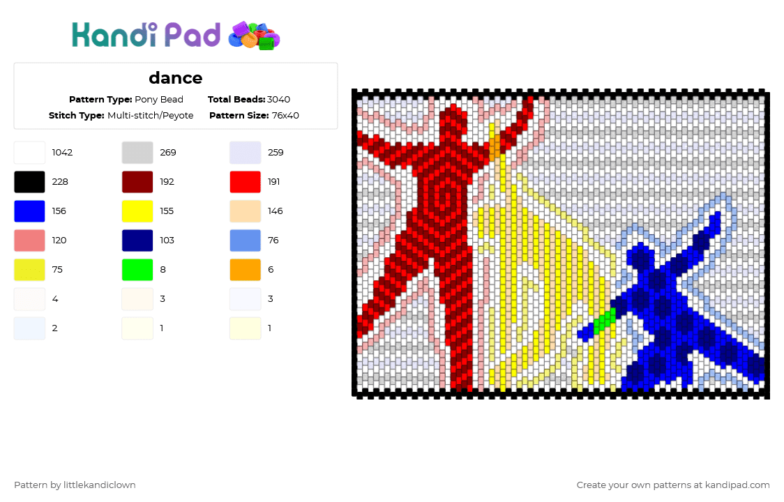 dance - Pony Bead Pattern by littlekandiclown on Kandi Pad - white,red,yellow,purple