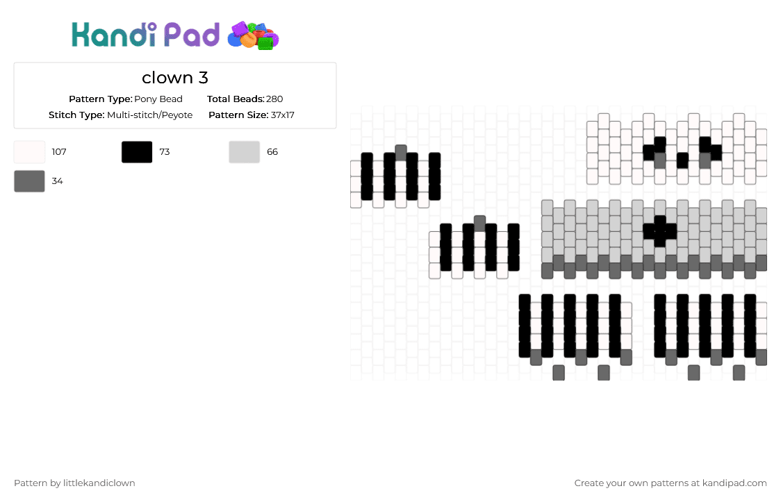 clown 3 - Pony Bead Pattern by littlekandiclown on Kandi Pad - white