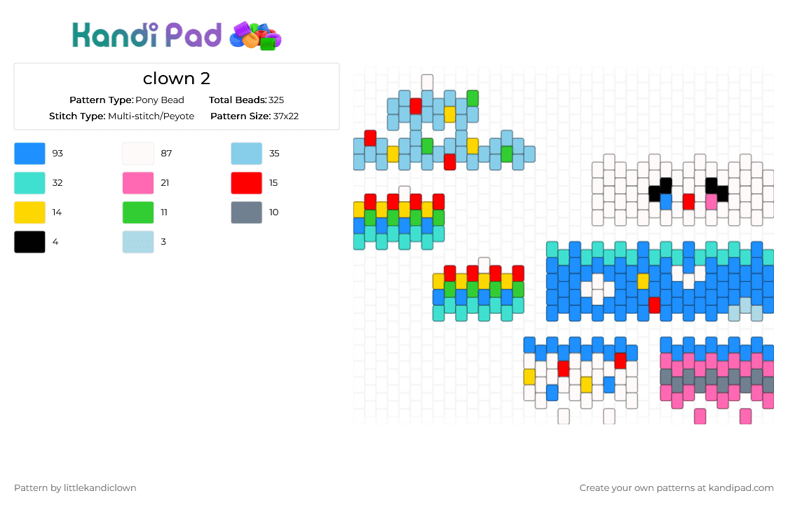 clown 2 - Pony Bead Pattern by littlekandiclown on Kandi Pad - light blue