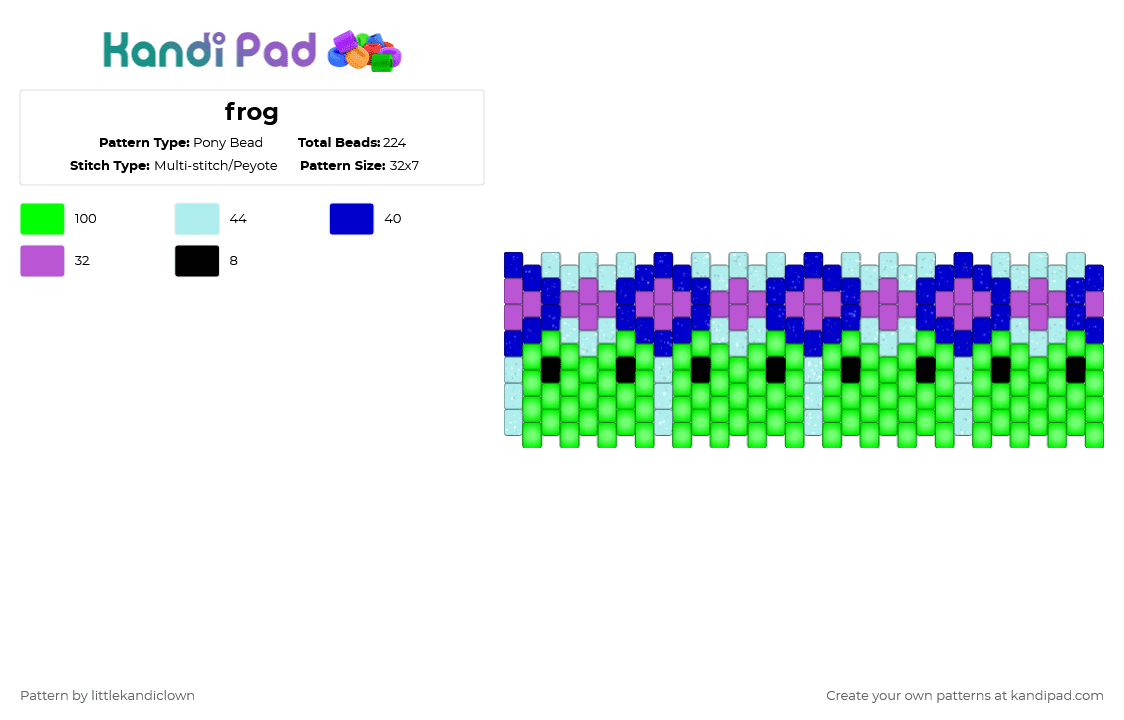 frog - Pony Bead Pattern by littlekandiclown on Kandi Pad - frogs,repeating,cuf,frog,animal,green