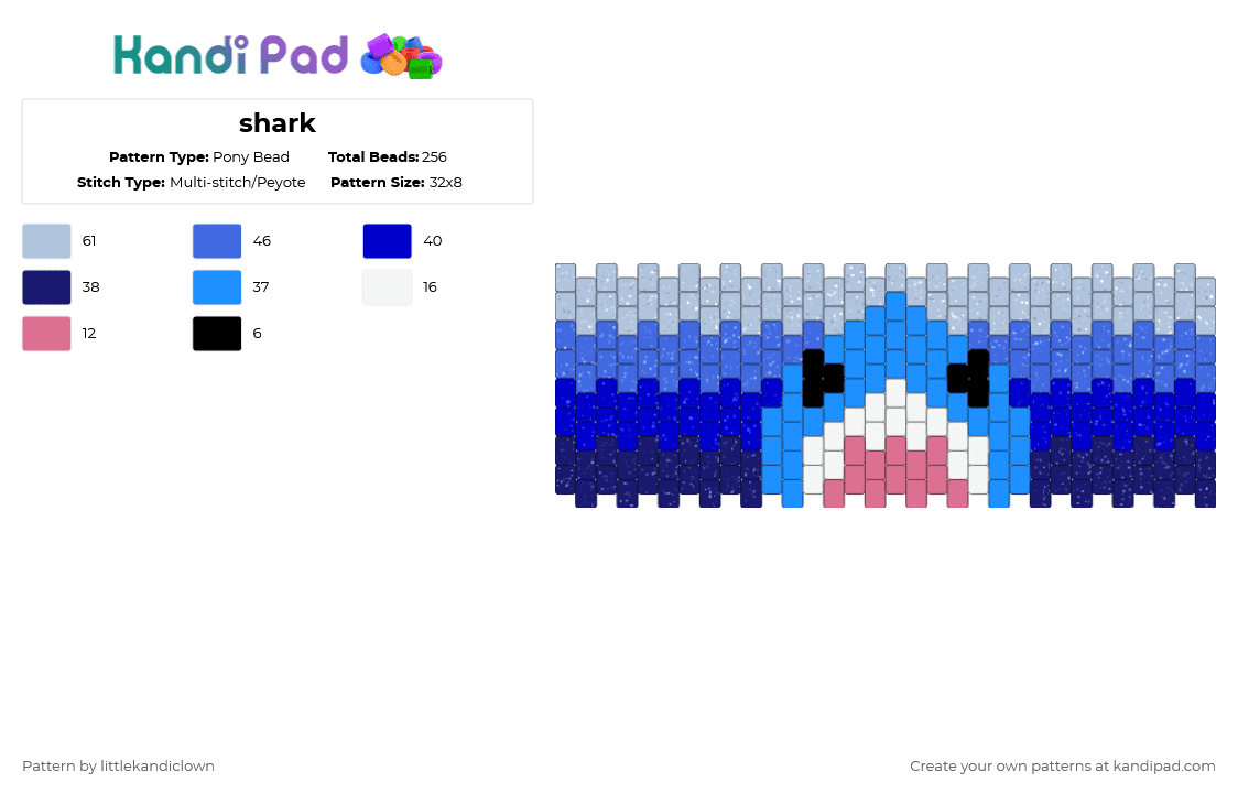 shark - Pony Bead Pattern by littlekandiclown on Kandi Pad - shark,jaws,cuff,underwater,animal,light blue,purple