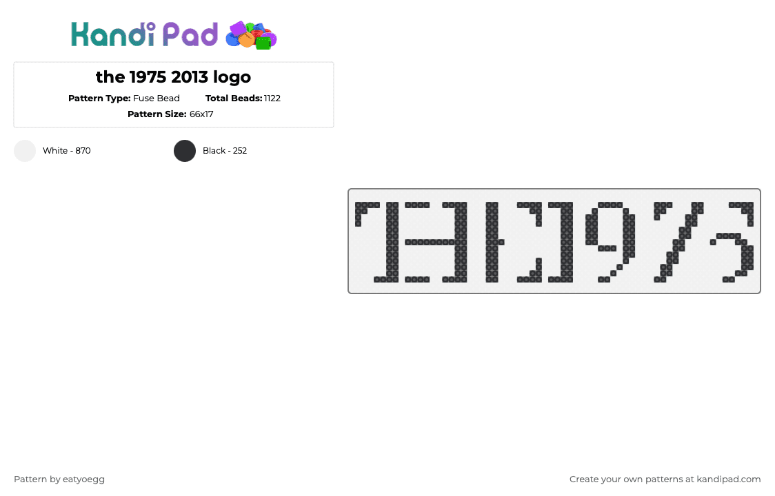 the 1975 2013 logo - Fuse Bead Pattern by eatyoegg on Kandi Pad - the 1975,band,music,white,logo