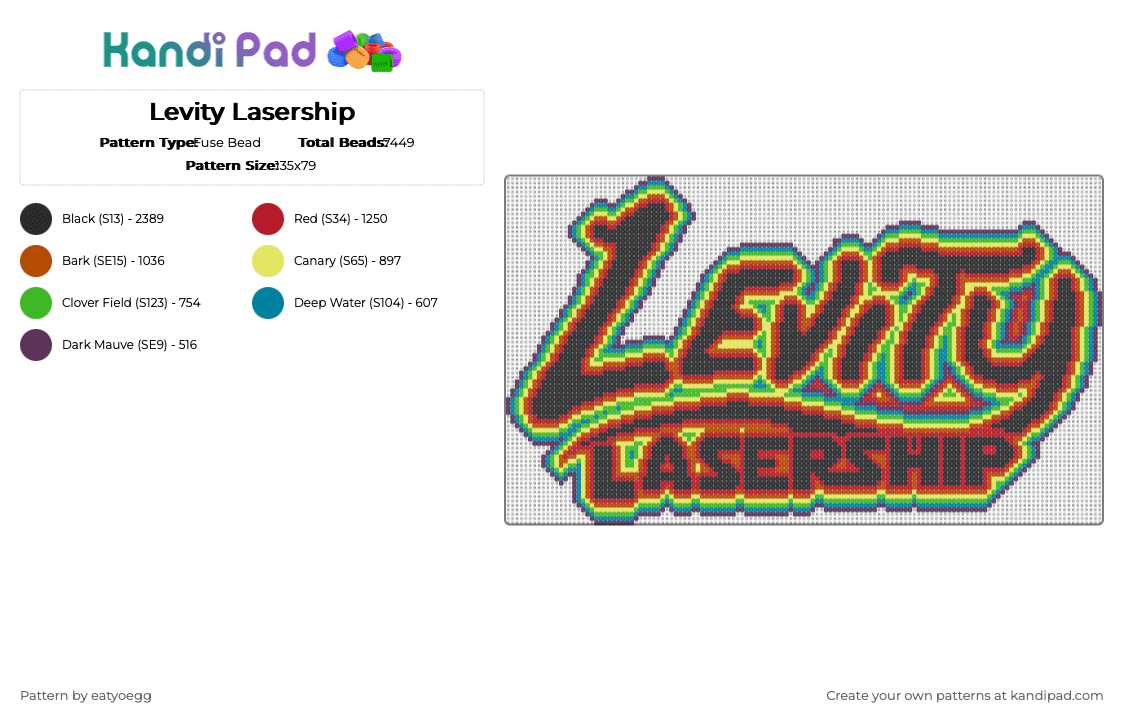 Levity Lasership - Fuse Bead Pattern by eatyoegg on Kandi Pad - red,levity,dj,music,logo,lasership,edm,dubstep