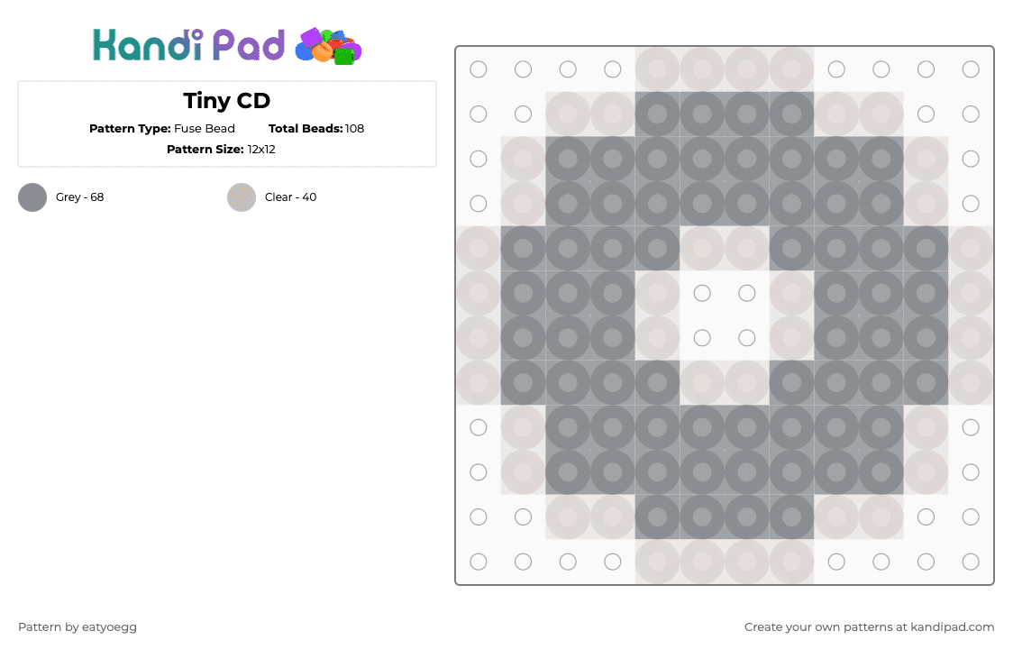 Tiny CD - Fuse Bead Pattern by eatyoegg on Kandi Pad - beige,gray,cd,music,disk