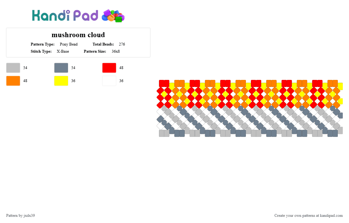 mushroom cloud - Pony Bead Pattern by jxdx39 on Kandi Pad - red,orange,beige,gray