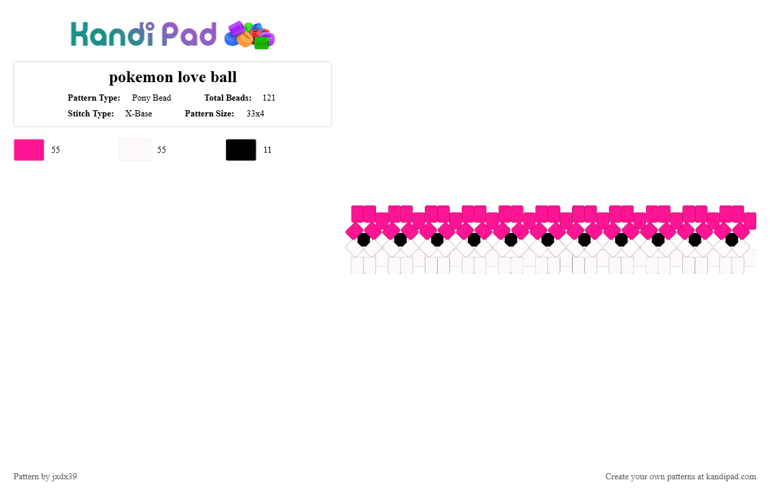 pokemon love ball - Pony Bead Pattern by jxdx39 on Kandi Pad - pink,white