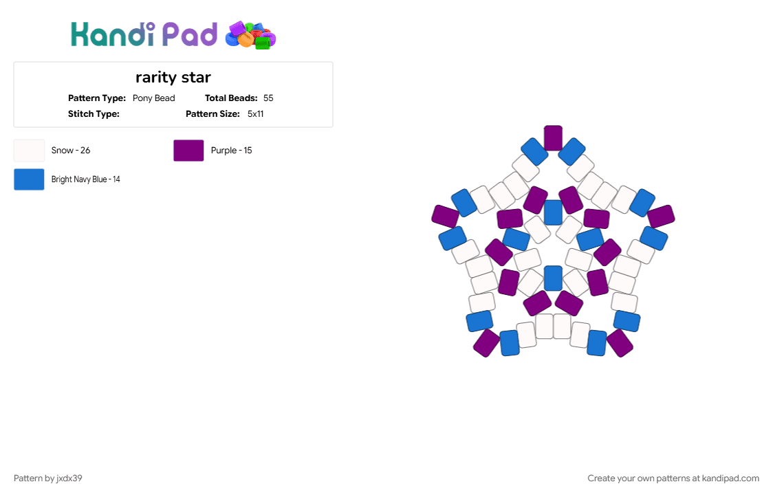 rarity star - Pony Bead Pattern by jxdx39 on Kandi Pad - blue, pink