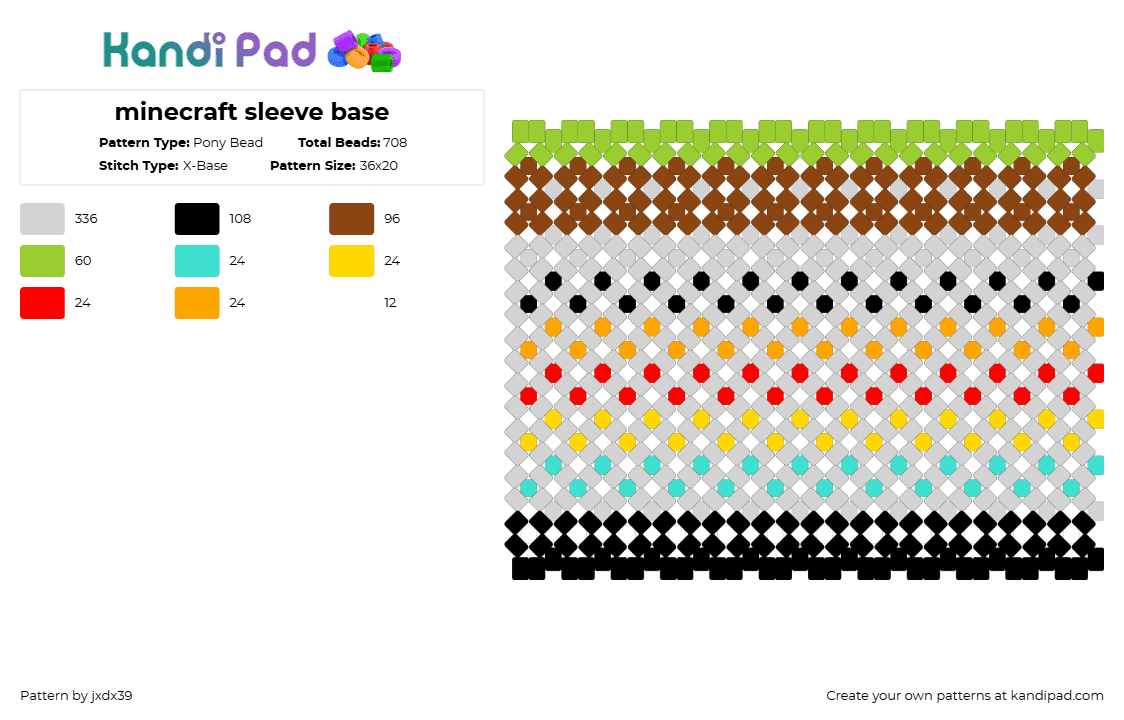 minecraft sleeve base - Pony Bead Pattern by jxdx39 on Kandi Pad - white,green,red