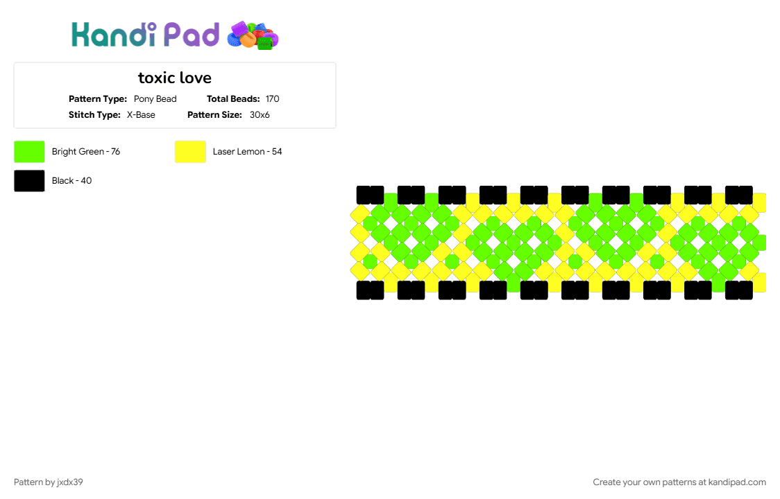 toxic love - Pony Bead Pattern by jxdx39 on Kandi Pad - green, yellow