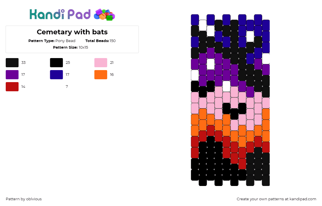 Cemetary with bats - Pony Bead Pattern by oblvious on Kandi Pad - cemetery,bats,spooky,halloween,gothic,mysterious,night,creepy,haunting,purple,or