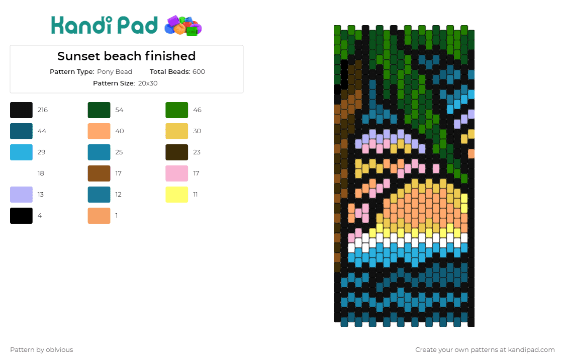 Sunset beach finished - Pony Bead Pattern by oblvious on Kandi Pad - beach,sunset,tropical,ocean,summer,serene,nature,landscape,tranquil,calm,blue,orange