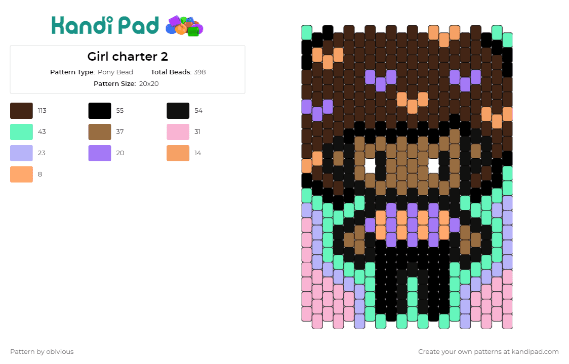 Girl charter 2 - Pony Bead Pattern by oblvious on Kandi Pad - girl,female,character,personality,charm,figure,pastel,brown