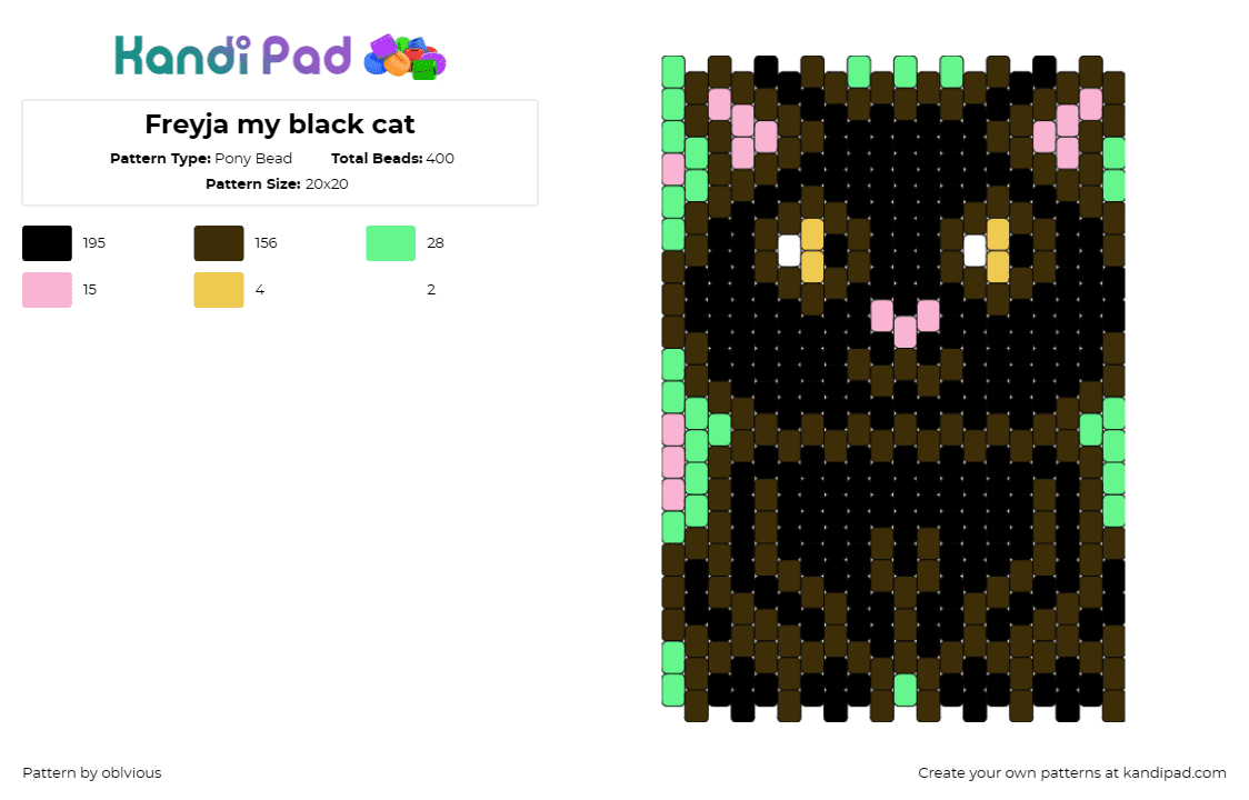 Freyja my black cat - Pony Bead Pattern by oblvious on Kandi Pad - cat,kitty,animal,feline,black cat,pet,whiskers