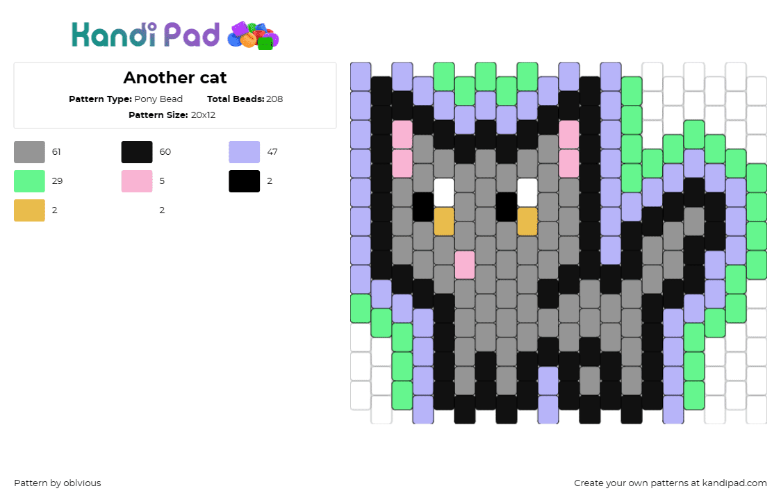 Another cat - Pony Bead Pattern by oblvious on Kandi Pad - cat,kitty,animal,glowing,feline,mystique,gray,purple