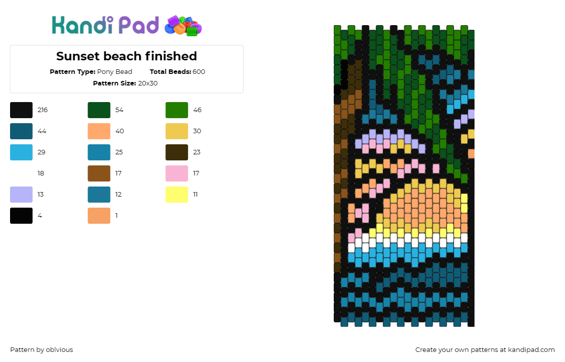 Sunset beach finished - Pony Bead Pattern by oblvious on Kandi Pad - beach,sunset,tropical,ocean,summer,serene,nature,landscape,tranquil,calm,blue,or